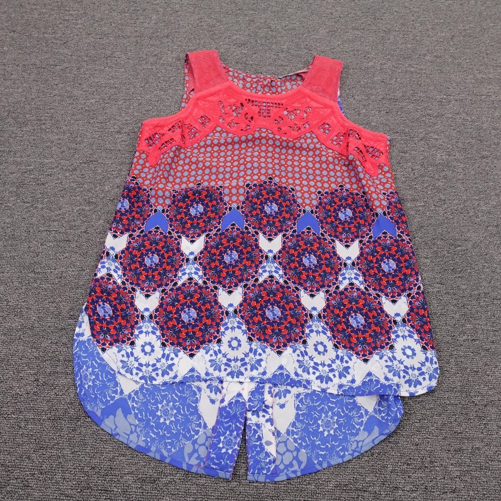 Daniel‎ Rainn Tank Top Womens XS Multicolor Crochet Yoke Boho Tunic Sleeveless